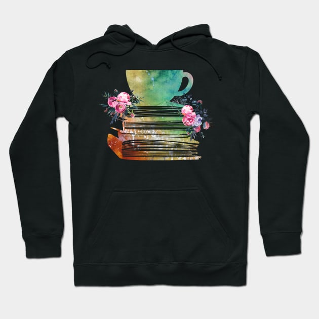 Cup of Tea with Books and flowers Hoodie by erzebeth